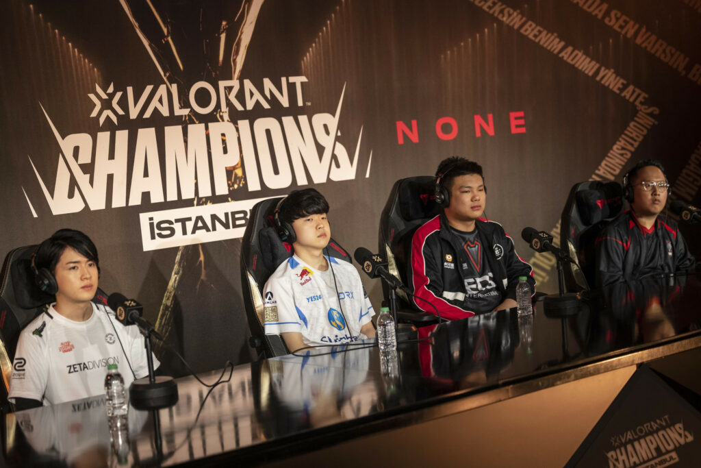 Laz at Champions 2022 Pre-Event Press Conference(Photo courtesy of Colin Young-Wolff/Riot Games)