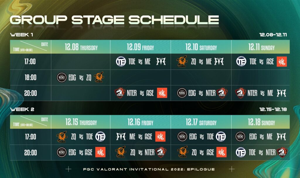 FGC VALORANT Invitational 2022 Epilogue schedule - time in SGT (UTC+8)(Photo courtesy VALORANT Esports China)