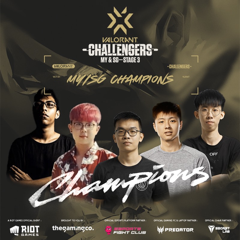 FrostyZ (far left) pictured with his team, UwU, as champions of VCT Stage 2 - Challengers 2 (MY/SG) (Photo courtesy of VALORANT Esports MY/SG)