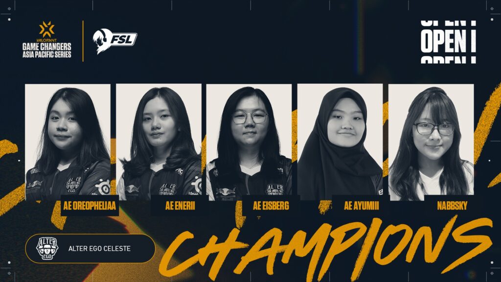 Alter Ego Celeste maintained their undefeated record in VCT Game Changers Open APAC 1 after beating X10 CRIT Female in the final.(Photo courtesy of FSL)