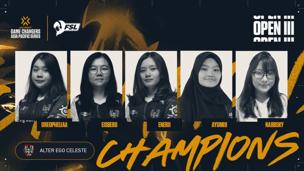 Alter Ego Celeste maintained their undefeated record in VCT Game Changers APAC APAC 3 after beating X10 CRIT Female 3-0 in the final.(Photo courtesy of FSL)