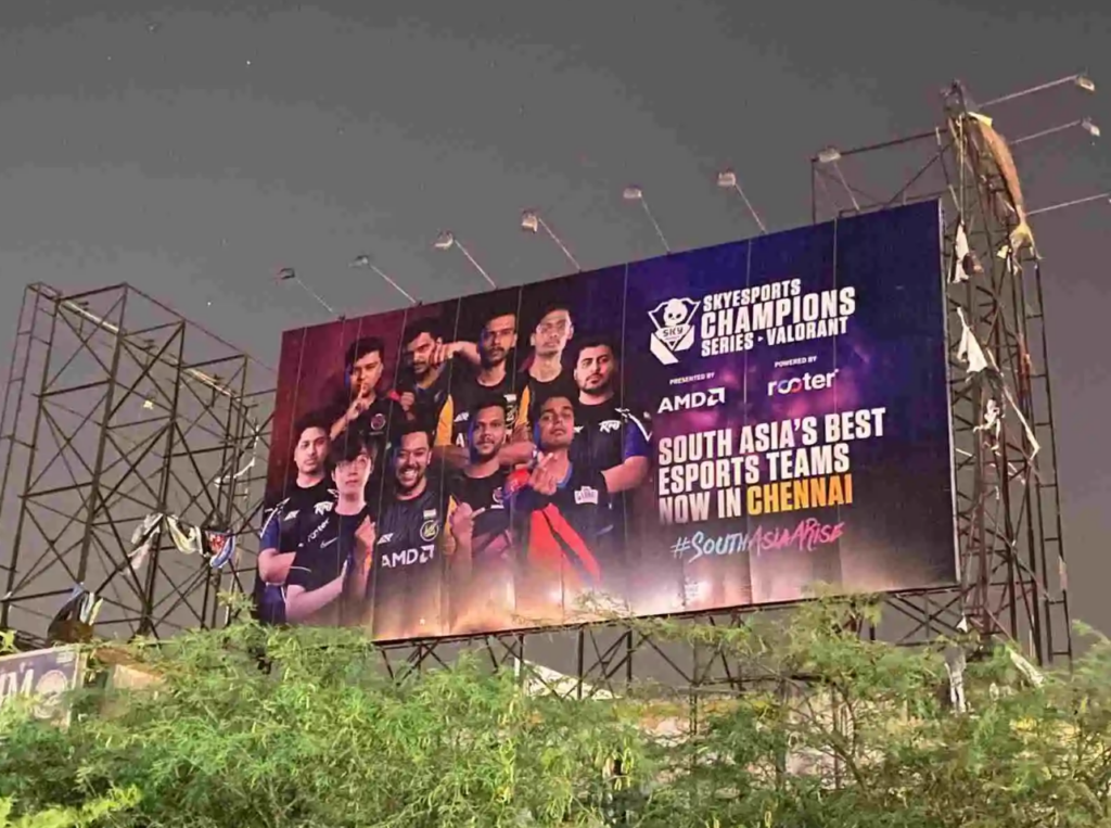 Skyesports welcomes teams when they arrive in Chennai, India, by placing billboards across the city(Photo courtesy of Skyesports)